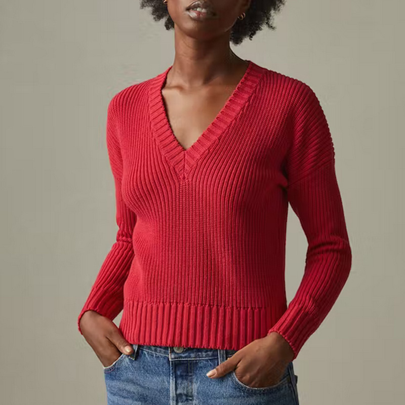 red v neck sweater