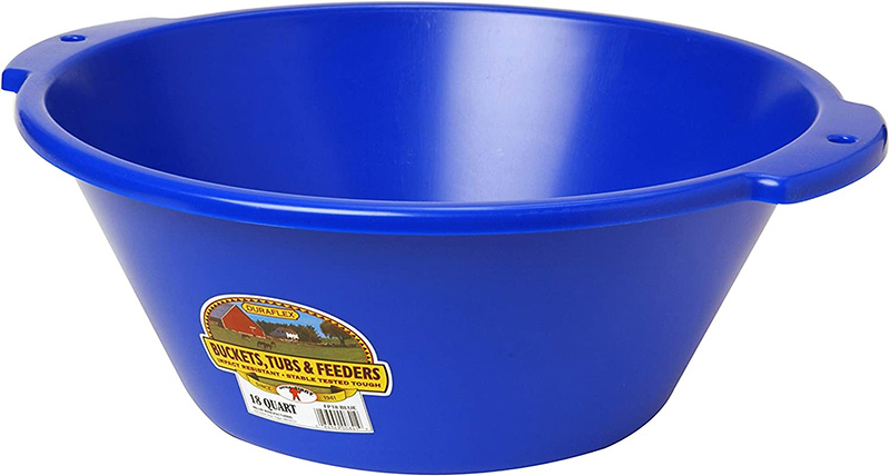 blue feed bucket