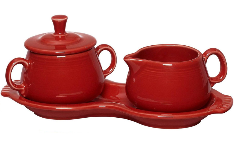 scarlet sugar and creamer