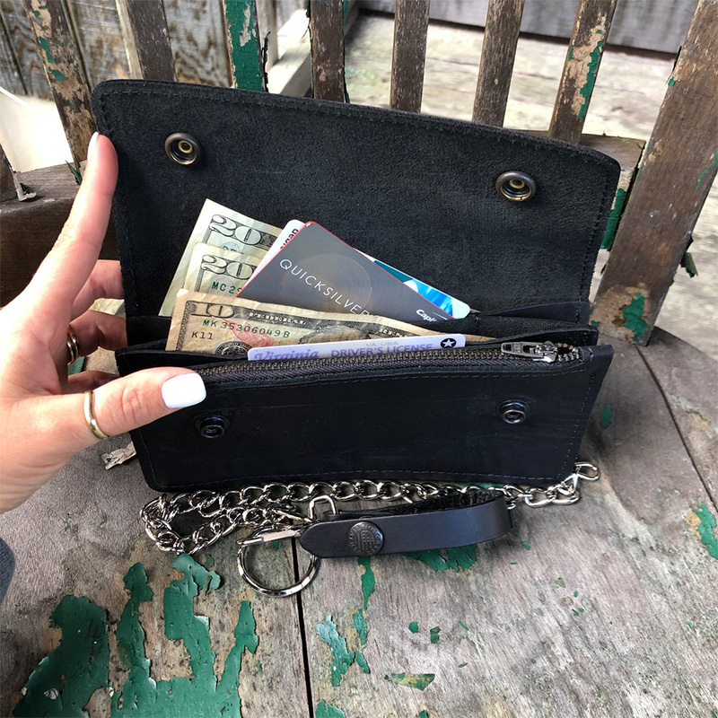 Mens Wallet with Chain Leather Long Bifold Trucker Wallet Vintage Biker  Money Clip with Zipper