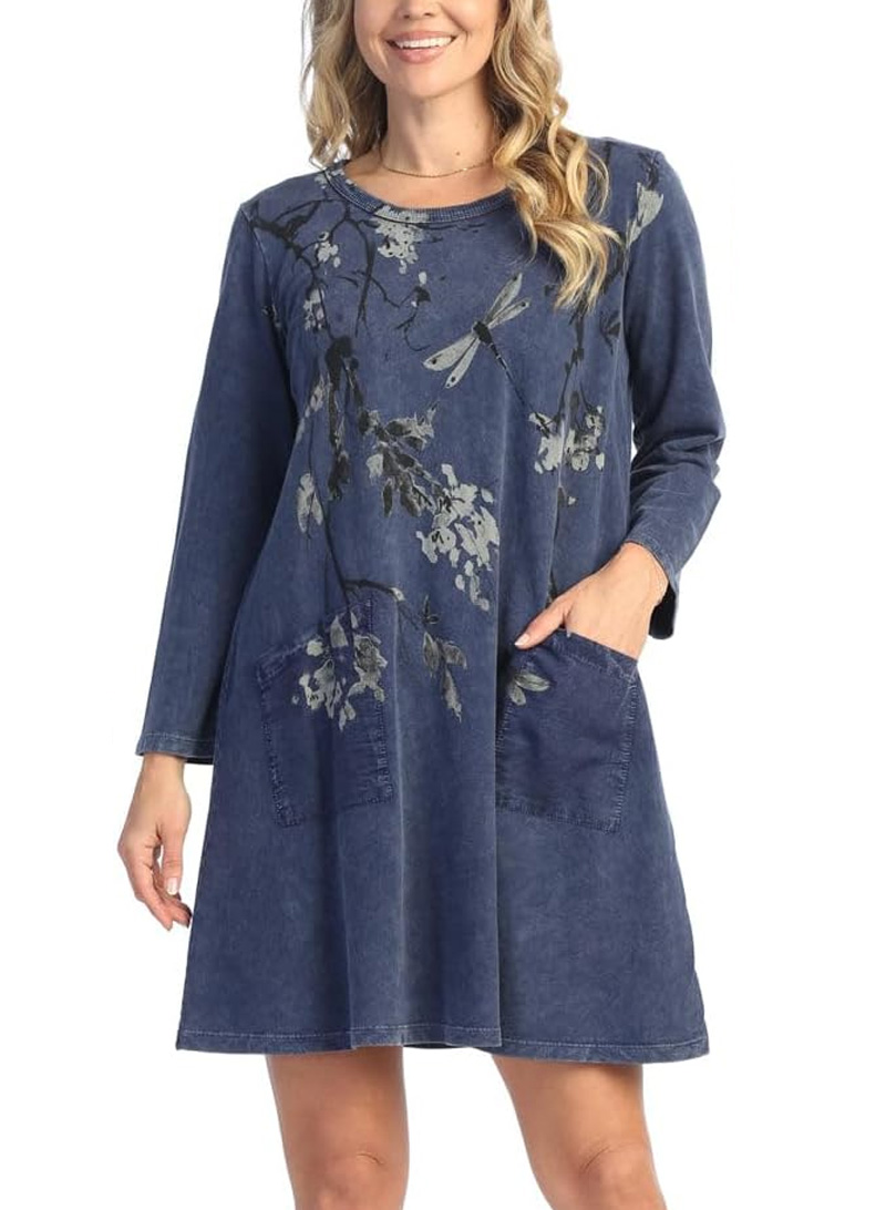 blue long sleeve dress
