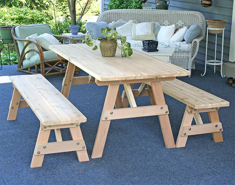red cedar table w benches