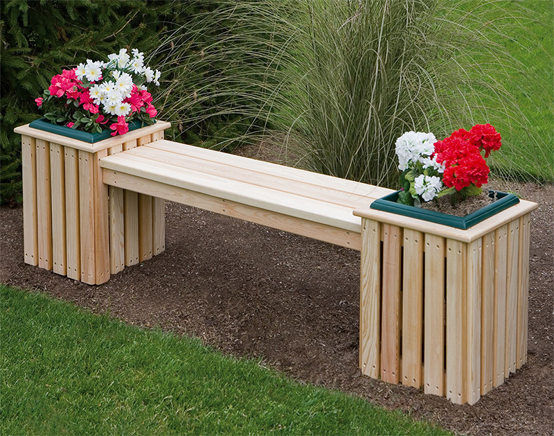 bench and planters