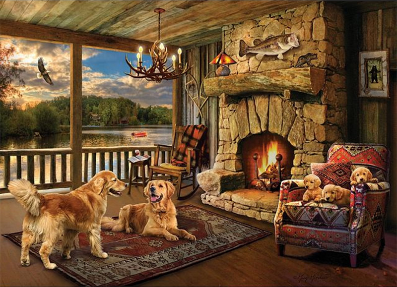 dogs and fireplace puzzle
